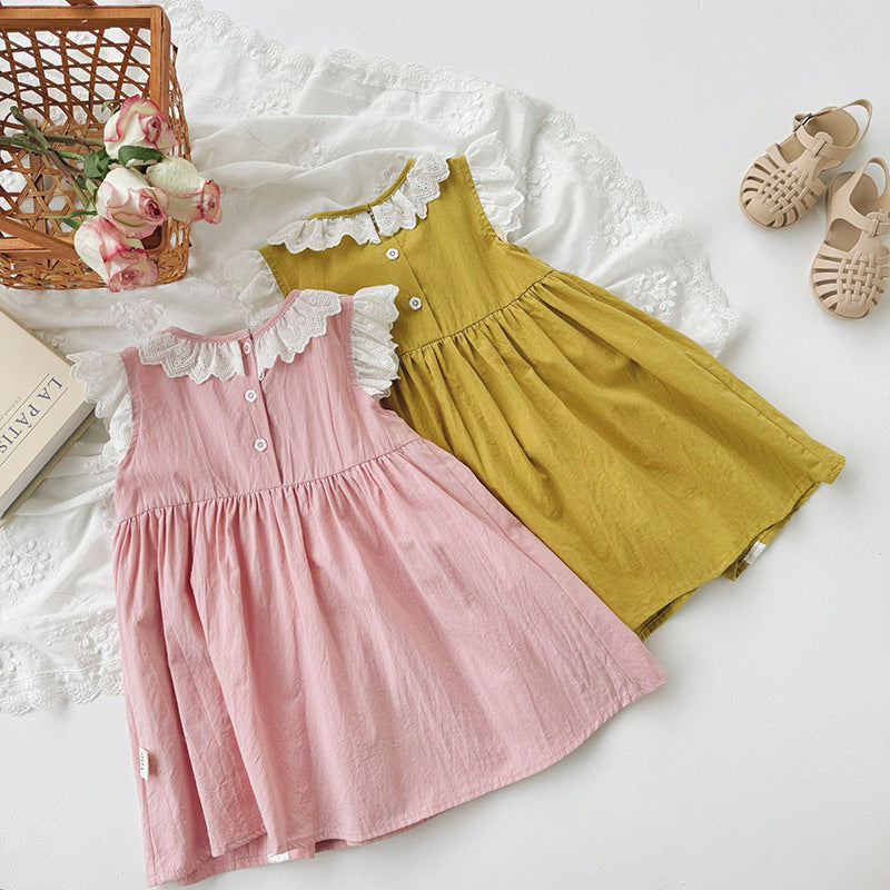 Summer Kids Girls Pleated Sleeveless Ruffle Design Princess Dress
