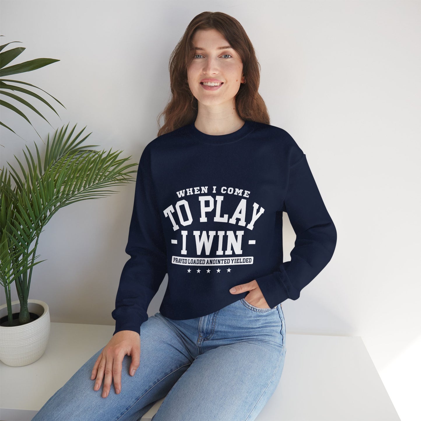 Play to Win Crewneck Sweatshirt, Motivational Gift for Gamers, Cozy Athleisure for Competitions, Casual Wear, Holiday Gift Idea