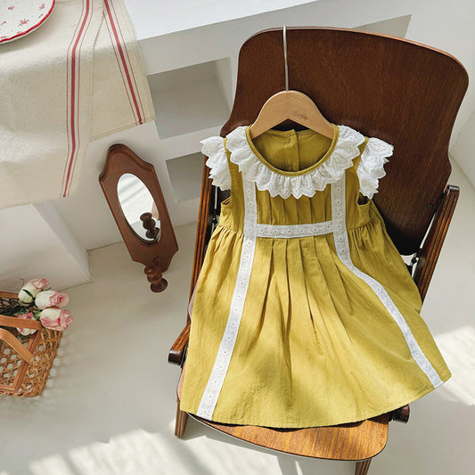 Summer Kids Girls Pleated Sleeveless Ruffle Design Princess Dress