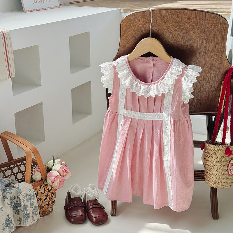 Summer Kids Girls Pleated Sleeveless Ruffle Design Princess Dress